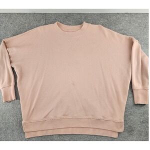 Aerie Pink Waffle Knit Oversized Raw Hem Pullover Sweatshirt Womens Medium